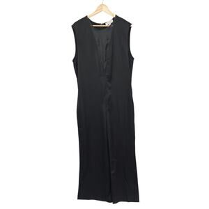 Marina Moscone Womens Formal Black Satin Jumpsuit Size 14 Sheer Mesh Neckline